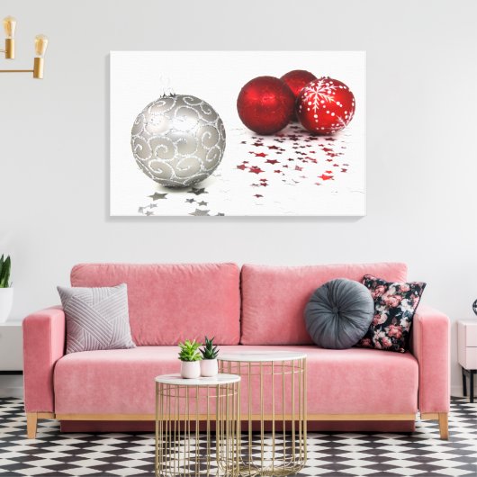 Zilver en Rood Kerstmis Canvas Afdruk (Insitu (Woonkamer))