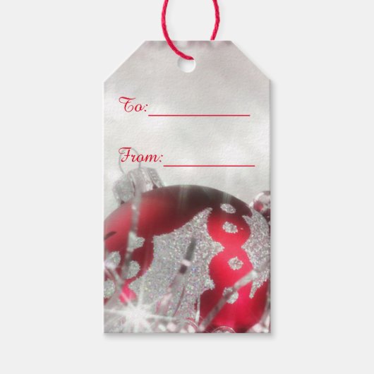 Zilver en rood Merry Christmas Gift Label Cadeaulabel (Voorkant)