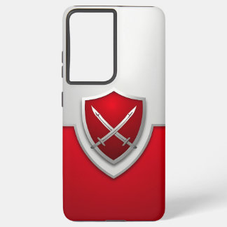 Zilver en rood schild met gekruiste zwaarden samsung galaxy hoesje