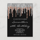 Zilver en Roos Gold Glitter Drift zwarte dag Briefkaart (Voorkant)