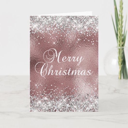 Zilver en Roos Gold Sparkly Folie Vrolijk kerstfee Kaart (Voorkant)