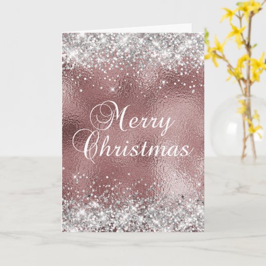 Zilver en Roos Gold Sparkly Folie Vrolijk kerstfee Kaart (Gele Bloem)