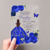 Zilver en Royal Blue Princess Quinceañera Acryl Uitnodigingen (Insitu (Draagbaar))