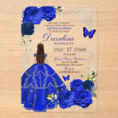 Zilver en Royal Blue Princess Quinceañera Acryl Uitnodigingen (Voorkant)