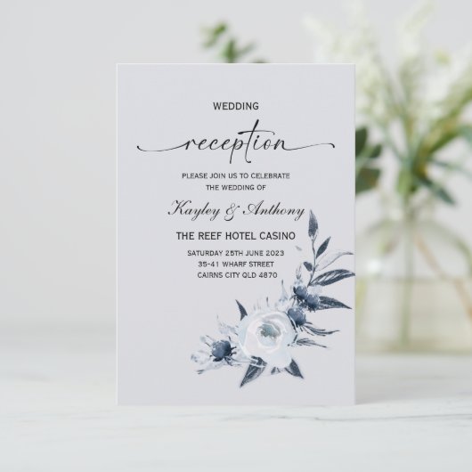 Zilver en Royal Blue Reception Kaart (Staand voorkant)