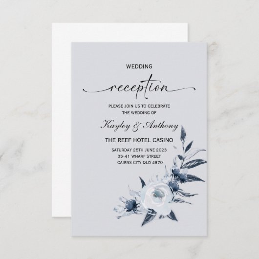 Zilver en Royal Blue Reception Kaart (Voorkant / Achterkant)