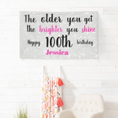 Zilver en Roze 100ste verjaardag gepersonaliseerd Spandoek (Insitu)