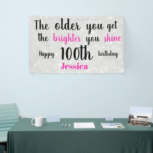 Zilver en Roze 100ste verjaardag gepersonaliseerd Spandoek (Beurs)