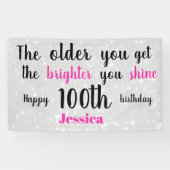 Zilver en Roze 100ste verjaardag gepersonaliseerd Spandoek (Horizontaal)