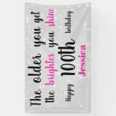 Zilver en Roze 100ste verjaardag gepersonaliseerd Spandoek (Verticaal)