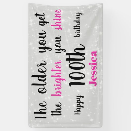 Zilver en Roze 100ste verjaardag gepersonaliseerd Spandoek (Verticaal)