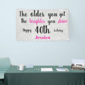 Zilver en roze 40e verjaardag gepersonaliseerd spandoek (Beurs)