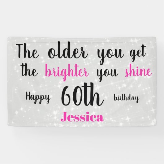Zilver en Roze 60ste verjaardag personalised Spandoek (Horizontaal)