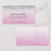 Zilver en Roze Baby shower Luier Raffle Tickets Informatiekaartje (Voorkant / Achterkant)