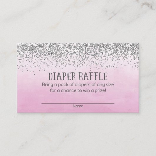 Zilver en Roze Baby shower Luier Raffle Tickets Informatiekaartje (Voorkant)