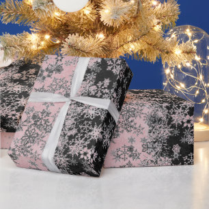"Zilver en roze Blush Snowflakes Cadeaupapier