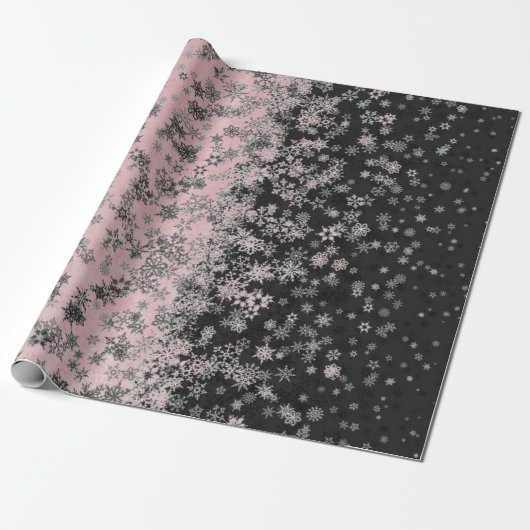 "Zilver en roze Blush Snowflakes Cadeaupapier (Uitgerold)