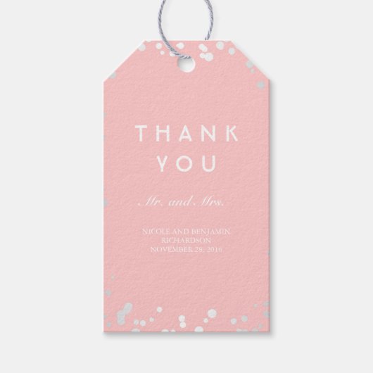 Zilver en Roze Confetti Elegant Bruiloft Cadeaulabel (Voorkant)