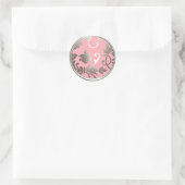 Zilver en roze Damask Envelope Seal Ronde Sticker (Tas)