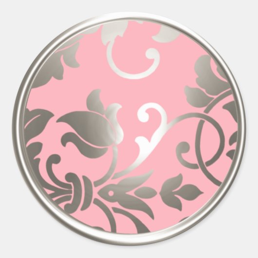 Zilver en roze Damask Envelope Seal Ronde Sticker (Voorkant)