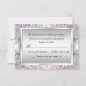 Zilver en roze Damask Pearl Quinceanera RSVP Kaart (Achterkant)