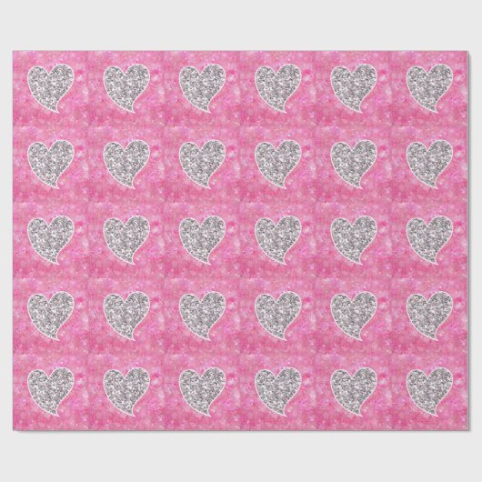 Zilver- en roze galerijharten cadeaupapier (Vlak)