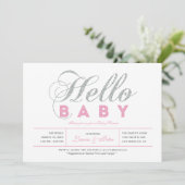 Zilver en roze | Meisje, Chic Typography Baby show Kaart (Staand voorkant)