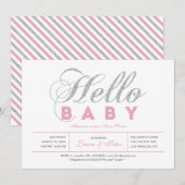Zilver en roze | Meisje, Chic Typography Baby show Kaart (Voorkant / Achterkant)