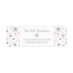 Zilver en roze Snowflakes Winter Onederland Holida Etiket