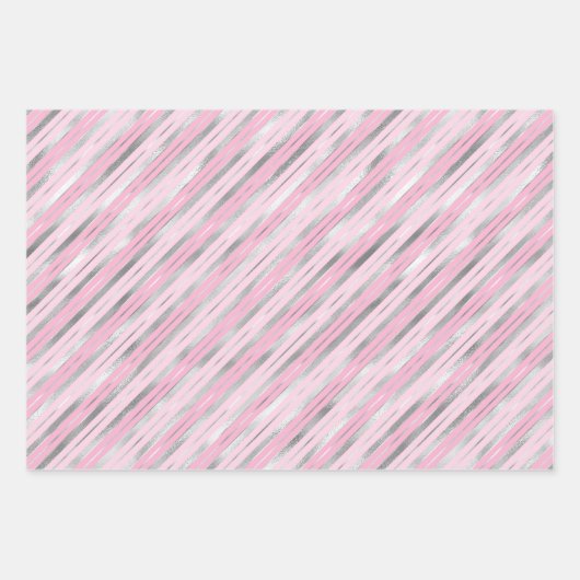 Zilver- en roze strepen inpakpapier vel (Voorkant 2)
