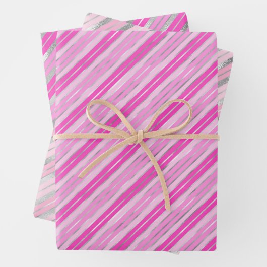 Zilver- en roze strepen inpakpapier vel (In situ)