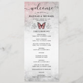 Zilver- en roze vlinderbruiloft programmakaart (Voorkant)