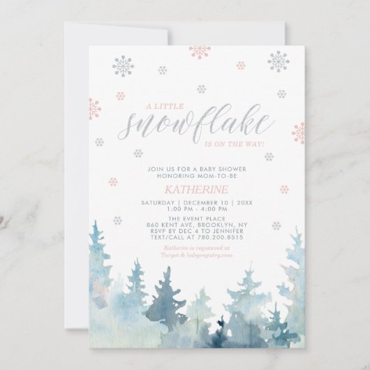 Zilver en roze | WinterBaby shower Snowflake Kaart (Voorkant)