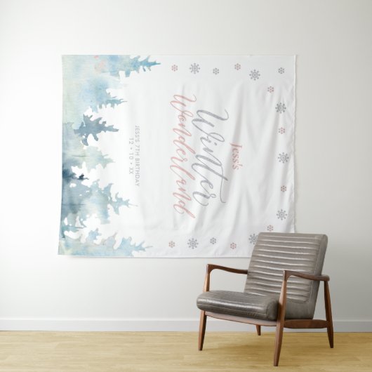 Zilver en roze winterwonderland Kinderen van Birth Wandkleed (In Situ (horizontaal))