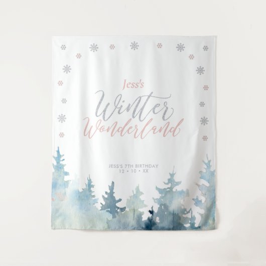 Zilver en roze winterwonderland Kinderen van Birth Wandkleed (Voorkant)