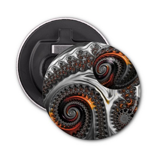 Zilver en Sinaasappel Mandelbrot Sphere Flesopener Button Flesopener (Voorkant)