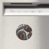 Zilver en Sinaasappel Mandelbrot Sphere Magnet (Insitu (Vaatwasser))