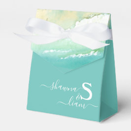 Zilver en Teal Monogram Aqua Blauwe Oceaan Bedankdoosjes