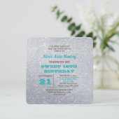 Zilver en Turquoise Blauw Glitter Sweet 16 Kaart (Staand voorkant)