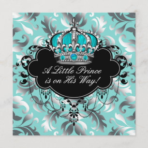 Zilver en turquoise blauwe prins baby jongen showe kaart