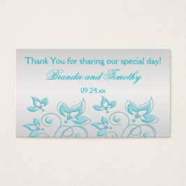 Zilver en Turquoise Bloemen Bruiloft Favor Label Visitekaartjes