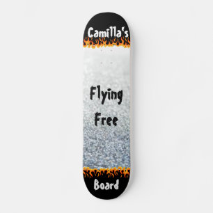 Zilver en Vlammen Unieke Gepersonaliseerde Naam Persoonlijk Skateboard