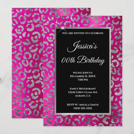 Zilver en warmroze luipaard Folie van afgelopen da Kaart (Voorkant / Achterkant)