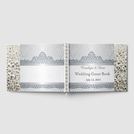 Zilver en wit aanpasbaar bruiloft gastenboek (Volledig)