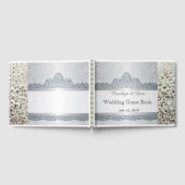 Zilver en wit aanpasbaar bruiloft gastenboek (Volledig)