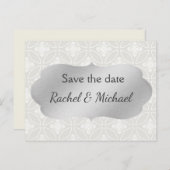 Zilver en Wit Bewaar de datum Aankondigingskaart (Voorkant / Achterkant)