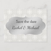 Zilver en Wit Bewaar de datum Aankondigingskaart (Voorkant)