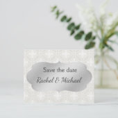 Zilver en Wit Bewaar de datum Aankondigingskaart (Staand voorkant)