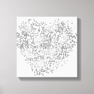 Zilver en wit Confetti hart Canvas Afdruk