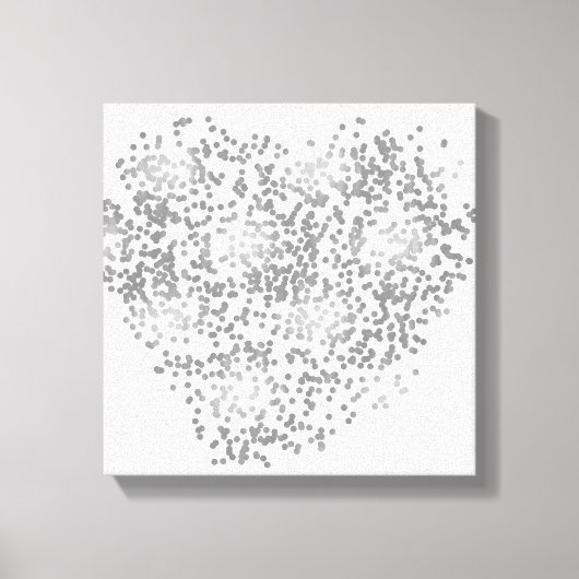 Zilver en wit Confetti hart Canvas Afdruk (Voorkant)